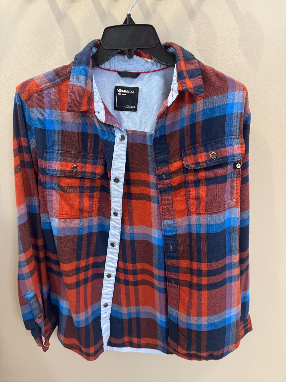 Marmot men’s Red, Blue & Brown Plaid Button-Down Shirt